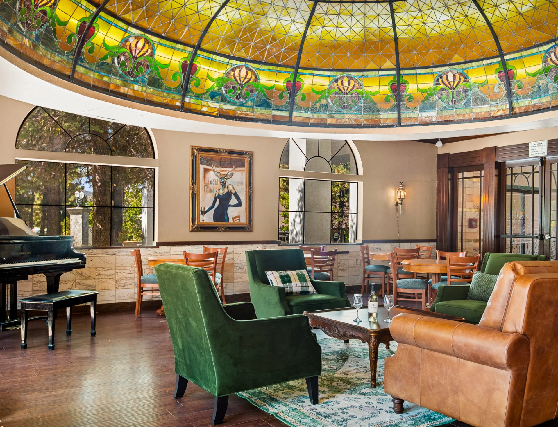 The Tiffany Dome above the lounge at Chateau Big Bear